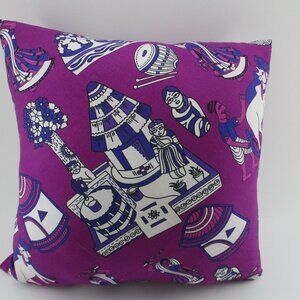 13.5" Purple Indian People Pillow made crisscross style in reverse side.